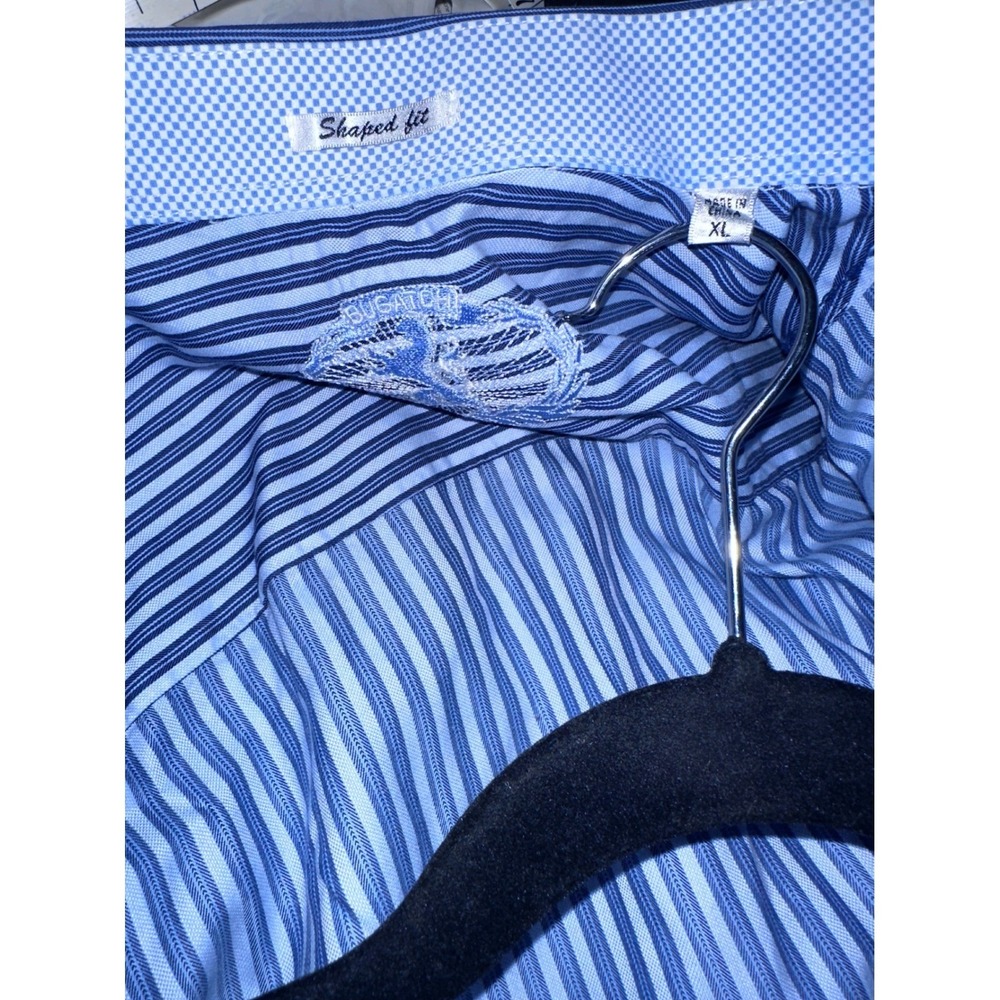 Bugatchi Uomo Mens XL Blue White Striped Shaped Fit Long Sleeve Button Down - Picture 4 of 7